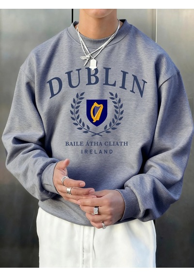 Startmore Tarzsokak Dublin İrlanda Mektup Desen Sonbahar Erkekler Kazak Moda Bisiklet Yaka Kazak Hip Hop Giysiler Gri