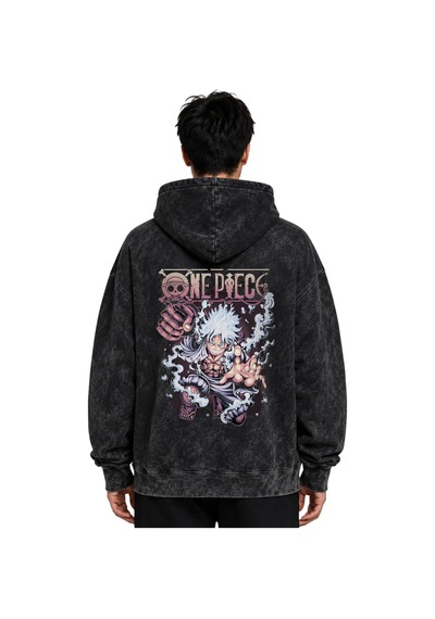 Sevbano One Piece Monkey D. Luffy Anime Baskılı Unisex Oversize Yıkamalı Siyah