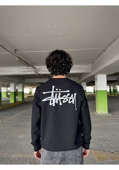 Minus Basic Stussy Beyaz Baskılı Siyah Günlük Sweatshirt SIYAH