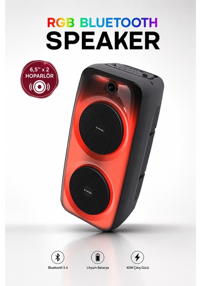 Taşınabilir 40w Led Işıklı Bluetooth Hoparlör Seti