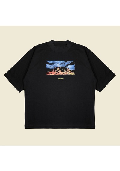 Startmore Cactusj Rodeo Baskılı Oversize Unisex Pamuklu Nefes Alan Kalın Kumaşlı Siyah