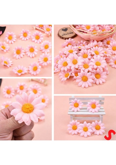 Yapay Papatya Çiçek Kafası 4 Cm X 20 Adet - Pembe Renkli
