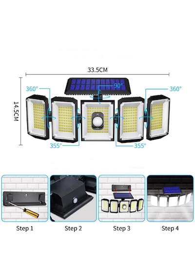 300 Led Güneş Enerjili 3 Mod Kumandalı 3 Metre Kablolu Kaliteli Sensörlü Solar Sokak Lambası 1