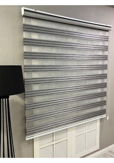 Zebra Stor Perde Dar Plise Güneşlik Antrasit Gri Çizgili Antrasit Gri