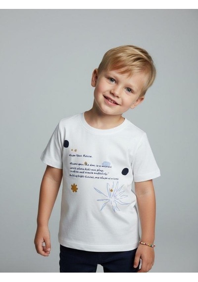 Zekids Erkek Bebek Pamuklu Baskılı T-shirt-16931 Beyaz