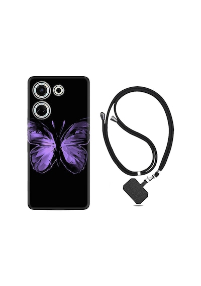 Tecno Camon 20 Pro Kılıf Desenli İpli Boyun Askılı Silikon Black Butterfly 1879