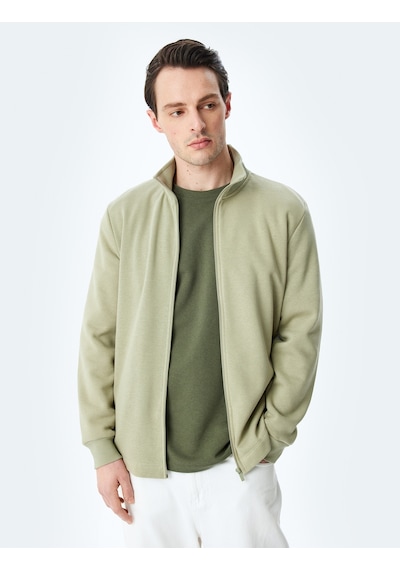 Koton Regular Fit Pamuk Karışımlı Uzun Kollu Basic Fermuarlı Sweatshirt Haki 5wam70253mk Haki