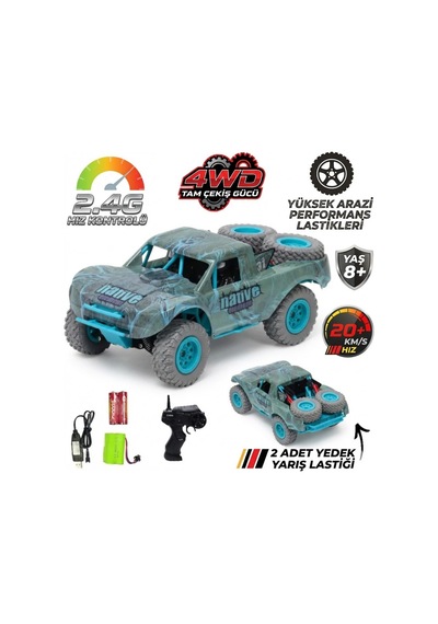 Şarjlı Uzaktan Kumandalı Araba 4x4 Yüksek Hızlı Drift Ve Arazi Aracı 2.4ghz 1:20 Yedek Lastikli Gri