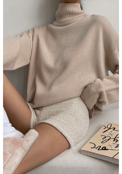 Madmext Mad Girls Bej Balıkçı Yaka Kazak Mg1252 - Bej