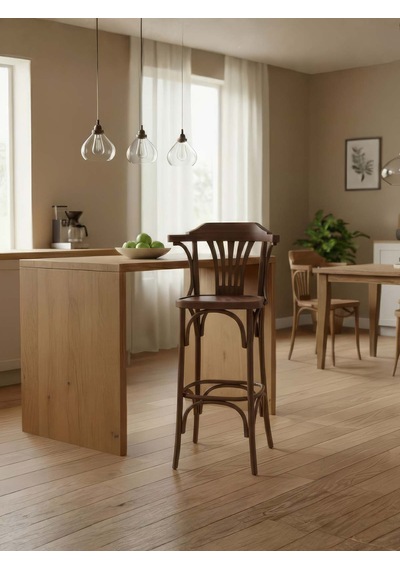 Thonet Kolçaklı Ahşap Bar Sandalyesi Ceviz