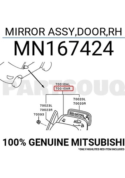 Mitsubishi L200 2006-2014 Dış Dikiz Aynası Elektrikli Siyah Sağ Oem No: Mn167424