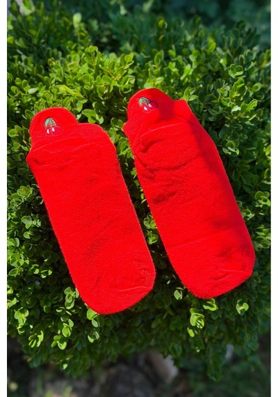 Lousocks Unisex Kiraz Nakışlı Spor Patik Çorap Kırmızı
