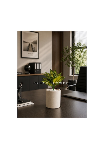 Yapay Çizgili Croton Calathea 48 Cm - Dekoratif Vazo İçi Islak Dokulu Yaprak Dalı Saksısız Çok Renkli