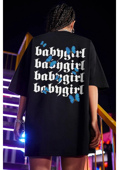 Unisex Babygirl Baskılı Tasarım Tshirt Siyah