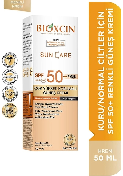 Bioxcin Sun Care Kuru ve Normal Ciltler İçin Yüksek Korumalı Renkli Güneş Kremi SPF50+ 50 ML