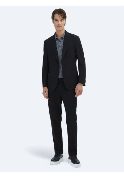 Kip Siyah Desenli Modern Fit Ceket Siyah