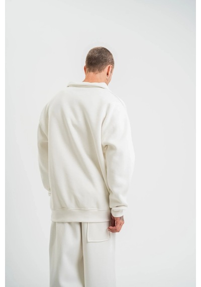 Erkek Uzun Kol Bisiklet Yaka 3 İplik Pamuklu Kışlık Sweatshirt - Beyaz Beyaz