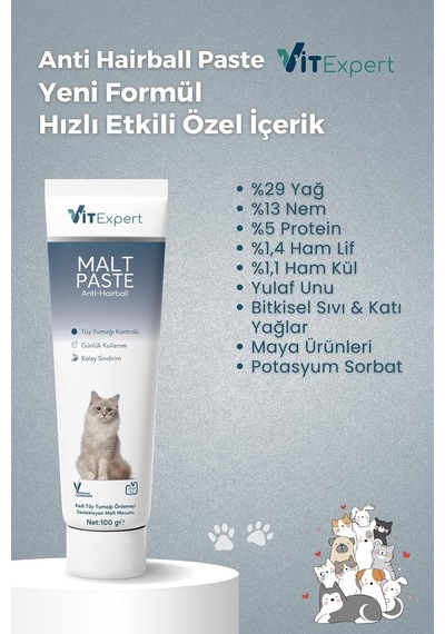 Tr Anti Hairball Tüy Yumağı Ve Sindirim Tamamlayıcı Tüm Kediler Için Malt Paste Macun 100 Gr