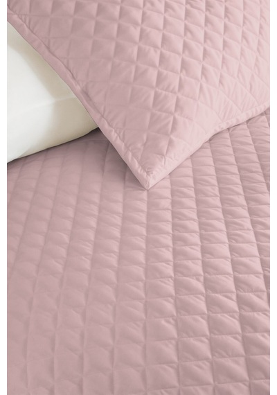 Pudra Minimal Genç Kız Odası Tek Kişilik Pike Takımı - Kapitone Pembe 160x220 Cm Yatak Örtüsü Gri