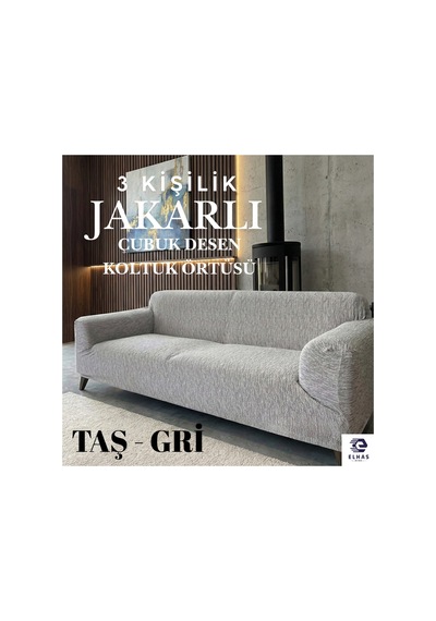 Jakarlı 3 Kişilik Lastikli Kanepe Örtüsü Lastikli Koltuk Örtüsü Koltuk Kılıfı Çubuk Desen Taş Gri - 808552754 Taş Gri