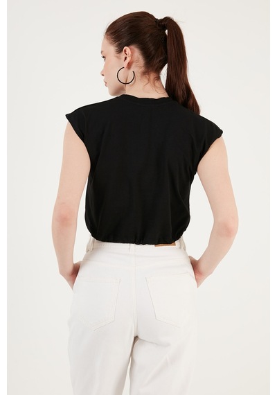 Lela Bisiklet Yaka % 100 Pamuk Crop Bayan T Shirt 5865587 Siyah