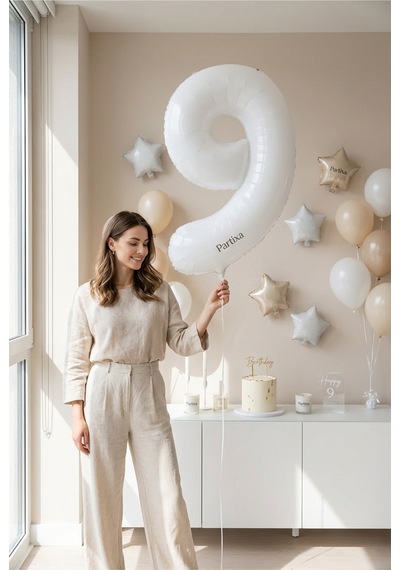 Beyaz 32 İnç Rakam 9 Folyo Balon 9 Yaş Doğum Günü Konsepti Sayı Balonu Helyum Uyumlu Parti Dekorasyon Süsleme Çok Renkli
