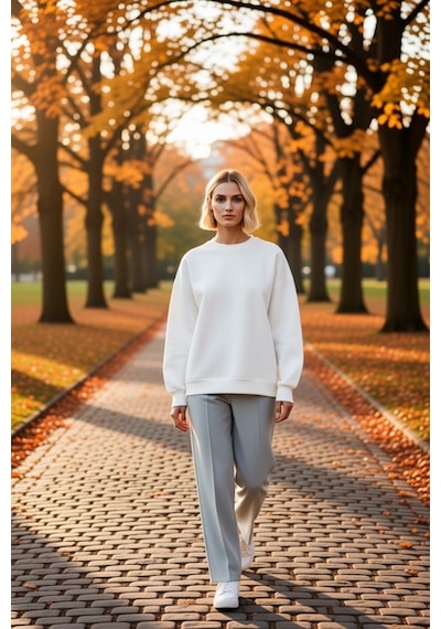 Benerly Kadın Bisiklet Yaka Düşük Kol Oversize Kalın Örme Sweatshirt Fonk Ekru