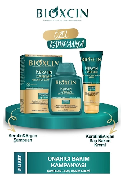 Keratin Argan Şampuan + Saç Bakım Kremi Seti Onarıcı, Parabensiz, Keratin İçerikli Tüm Saç Tipleri