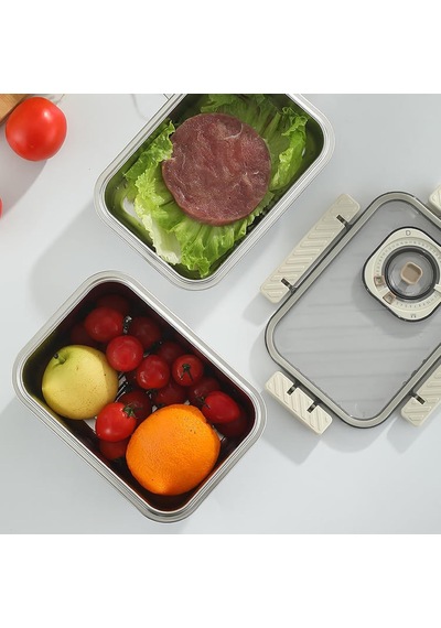 Paslanmaz Çelik Saklama Kabı, Tarih İndikatörlü Sızdırmaz Bento Yemek Kabı, Kilitli Kapaklı Ev Akıllı Gıda Koruyucu Sefer Tası 1.6lt Dikdörtgen