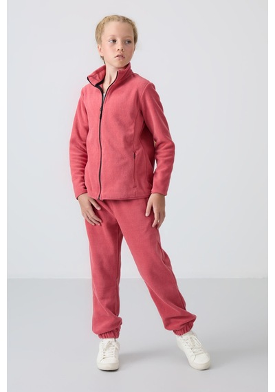 Tommy Life Yaban Gülü Kalın Yumuşak Dokulu Standart Fit Nakışlı Polar Kız Çocuk Eşofman Alt - 75155 Gül