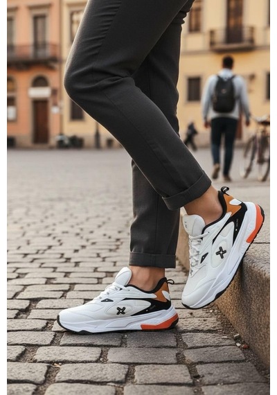 Legan Bağcıklı Spor Sneakers Erkekayakkabı Beyaz-karamel