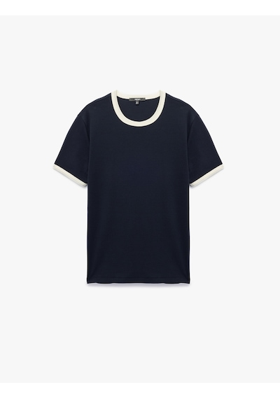 Koton Kısa Kollu Bisiklet Yaka Renk Kontrastlı Pamuklu Slim Fit Tişört Lacivert 6wam10098hk Lacivert