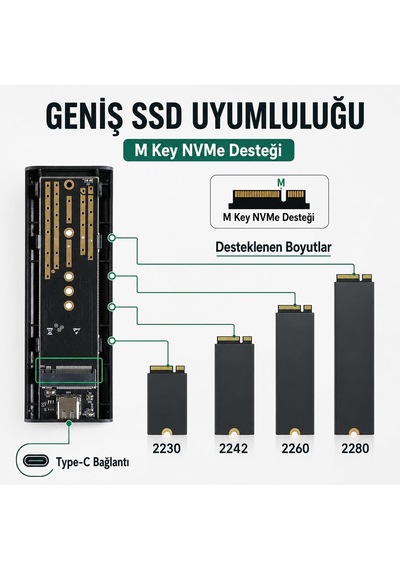 Lexroo Nvme M.2 Ssd Kutusu, Usb 3.0 Type-c, Siyah Ed-14