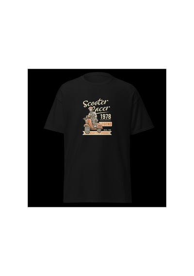 Wildstyle Scooter Racer 1978 Vintage Motosiklet Retro Motor Baskılı Unisex Bisiklet Yaka Pamuklu Tişört - Siya