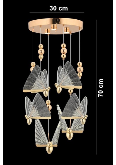 İstanbul Avize İpek 6'lı Gold Ledli 3 Renk Modern Led Avize Gold