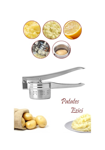 Lüks Paslanmaz Çelik Patates Ezici, Patates Püre Ezici, Domates Ezici, 1 Adet