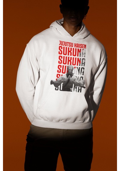 Sevbano Jujutsu Kaisen Ryona Sukuna Baskılı Unisex Oversize Anime Hoodie beyaz