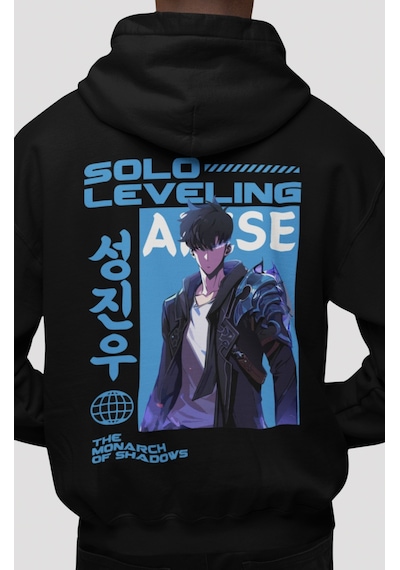 Sevbano Solo Leveling Sung Jinwoo Arise Anime Sırt Baskılı Unisex Oversiz Siyah