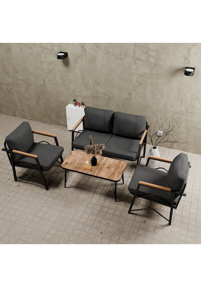 Mb Garden Furnıture Simetri Model, Balkon, Bahçe, Cafe, Metal Koltuk Takımı,bahçe Takımı,çay Seti,2+1+1+sehpalı Süngerli Antrasit
