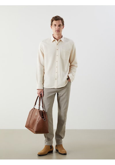 Lcwaıkıkı Classic Ekru Slim Fit Uzun Kollu Armürlü Erkek Gömlek