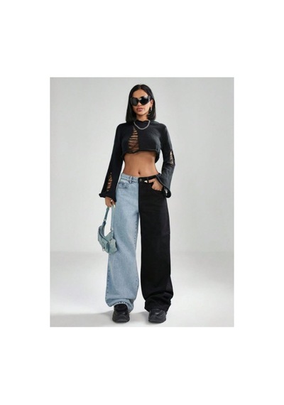 Kene Jeans Çift Renkli Bol Paça Denim Pantolon Çok Renkli