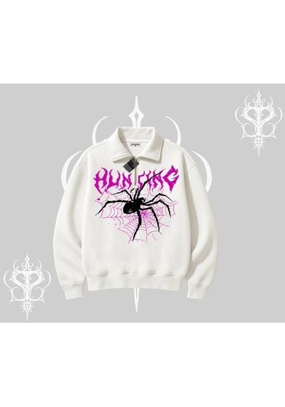 Startmore Beyaz Yarım Fermuarlı Sweatshirt Autumn Spider Beyaz