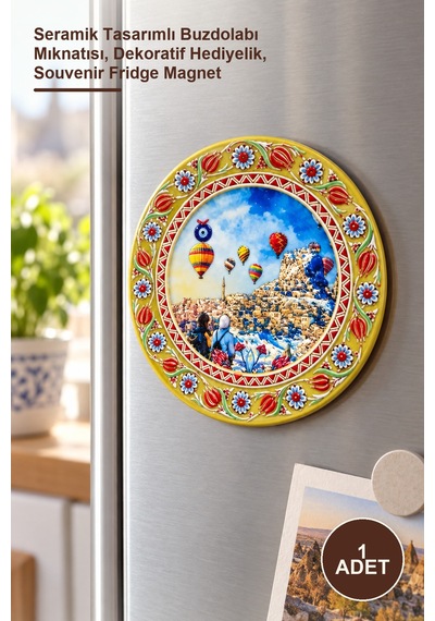 1 Adet Kapadokya Temalı Seramik Magnet Seramik Tasarımlı Buzdolabı Mıknatısı, Dekoratif Hediyelik, Souvenir Fridge Magnet