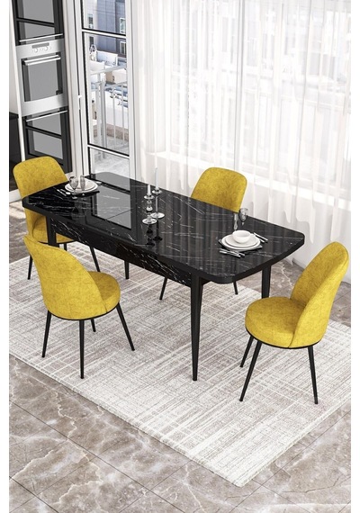 Canisa Kor Serisi 70x114 Açılabilir Mutfak Masası Takımı Siyah Mermer Desen Masa 4 Hardal Sandalye Masa Siyah Sandalyeler Hardal Sarısı Canisa Kor Serisi 70x114 Açılabilir Mutfak Masası Takımı Siyah Mermer Desen Masa 4 Hardal Sandalye Masa Siyah Sandalyeler Hardal Sarısı