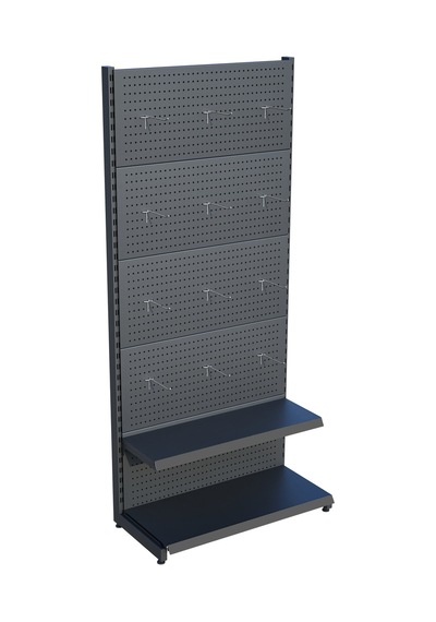 Antrasit Metal Delikli 2 Katlı Market Raf Sistemi Hırdavat Rafı G90cm Yükseklik H220 Cm Siyah