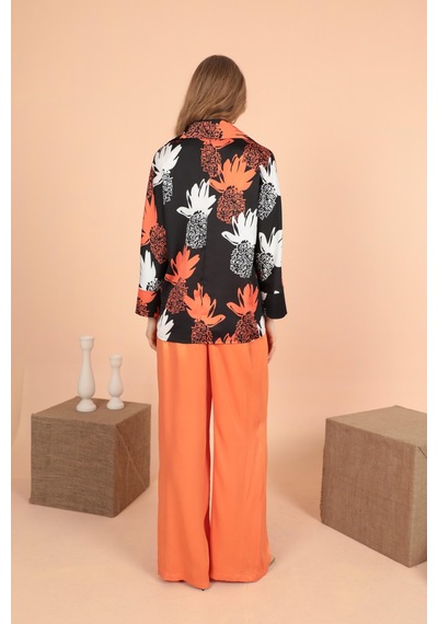 Chıcnhappy Saten Kumaş Pileli Palazzo Kadın Pantolon Orange-oranj Turuncu