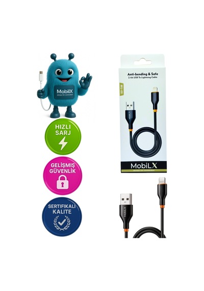 Mobilx Mu-08 2.4a Silikon Usb To Lightning Hızlı Şarj Ve Data Kablosu 1m