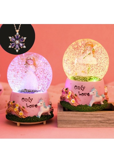 Peri Kız Orta Boy Işıklı Müzikli Kar Küresi Ve Lotus Kolye