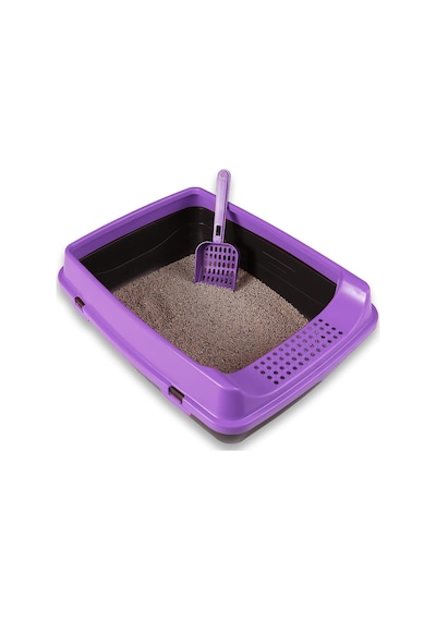 Açık Kedi Tuvaleti, 50x37x17 Cm, Yüksek Kenarlı Kedi Tuvalet Kabı, Kum Küreği Hediyeli