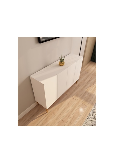 Serel 120 Cm Konsol, Tv Ünitesi, Çok Amaçlı Dolap - Beyaz-altın Beyaz-altın